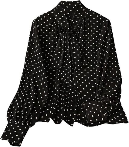 GORGLITTER Women's Plus Size Polka Dots Long Sleeve Top Blouses Dressy Business Casual Bow Tie Neck Going Out Top Shirt in Saudi Arabia