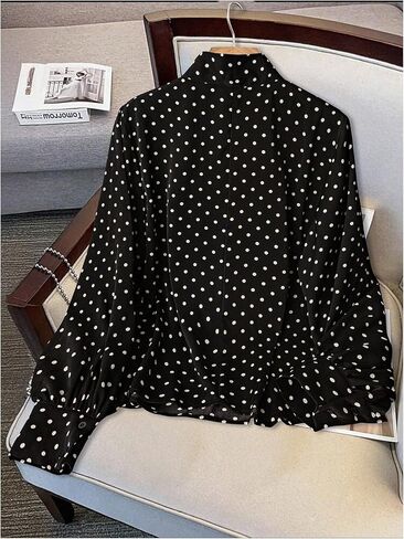 GORGLITTER Women's Plus Size Polka Dots Long Sleeve Top Blouses Dressy Business Casual Bow Tie Neck Going Out Top Shirt in Saudi Arabia