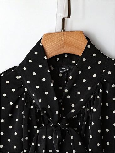 GORGLITTER Women's Plus Size Polka Dots Long Sleeve Top Blouses Dressy Business Casual Bow Tie Neck Going Out Top Shirt in Saudi Arabia