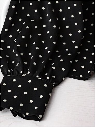 GORGLITTER Women's Plus Size Polka Dots Long Sleeve Top Blouses Dressy Business Casual Bow Tie Neck Going Out Top Shirt in Saudi Arabia