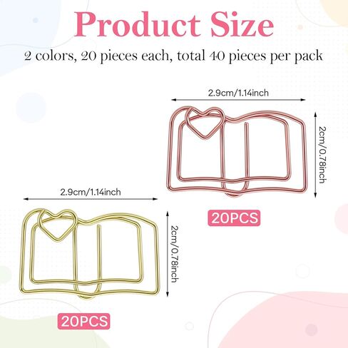 40 Pcs Book Paper Clips Gold & Rose Gold Mini Heart Decorative Clips Cute Metal Bookmarks with Love Heart Paper Clamps Holders for Fun Office Supplies School Gifts Wedding Decorations in Saudi Arabia