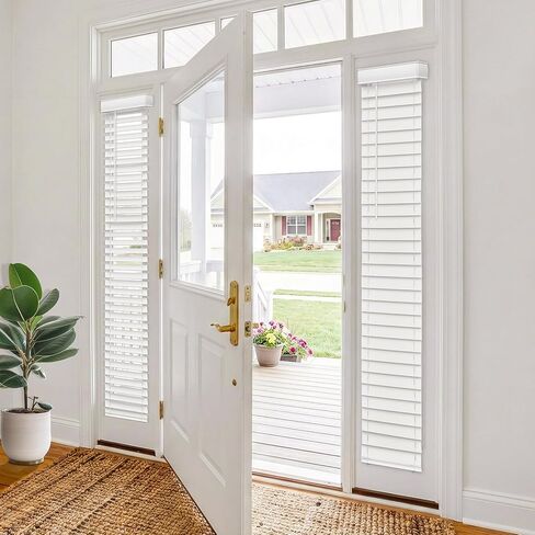 ستائر جانبية لاسلكية، 10 بوصة عرض × 72 بوصة ارتفاع ستائر نافذة أفقية من الخشب الصناعي الأبيض للباب الأمامي، شرائح 2 بوصة مع عصا إمالة قابلة للتعديل، تحكم في إضاءة الخصوصية للنوافذ الضيقة والمداخل، قطعة واحدة in Kuwait