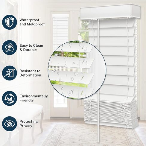 ستائر جانبية لاسلكية، 10 بوصة عرض × 72 بوصة ارتفاع ستائر نافذة أفقية من الخشب الصناعي الأبيض للباب الأمامي، شرائح 2 بوصة مع عصا إمالة قابلة للتعديل، تحكم في إضاءة الخصوصية للنوافذ الضيقة والمداخل، قطعة واحدة in Kuwait