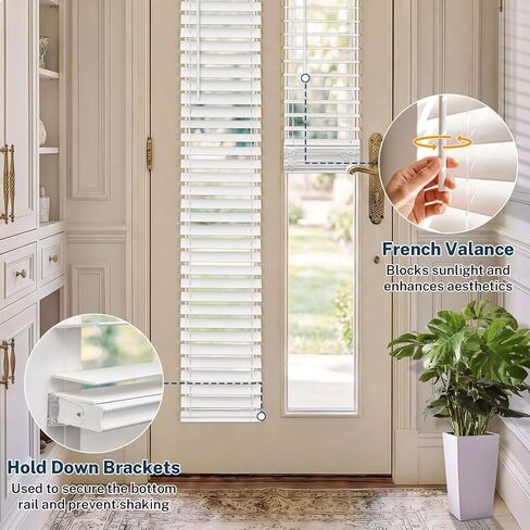ستائر جانبية لاسلكية، 10 بوصة عرض × 72 بوصة ارتفاع ستائر نافذة أفقية من الخشب الصناعي الأبيض للباب الأمامي، شرائح 2 بوصة مع عصا إمالة قابلة للتعديل، تحكم في إضاءة الخصوصية للنوافذ الضيقة والمداخل، قطعة واحدة in Kuwait