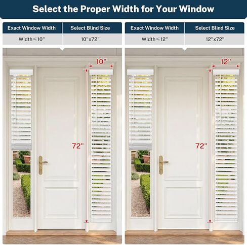 ستائر جانبية لاسلكية، 10 بوصة عرض × 72 بوصة ارتفاع ستائر نافذة أفقية من الخشب الصناعي الأبيض للباب الأمامي، شرائح 2 بوصة مع عصا إمالة قابلة للتعديل، تحكم في إضاءة الخصوصية للنوافذ الضيقة والمداخل، قطعة واحدة in Kuwait
