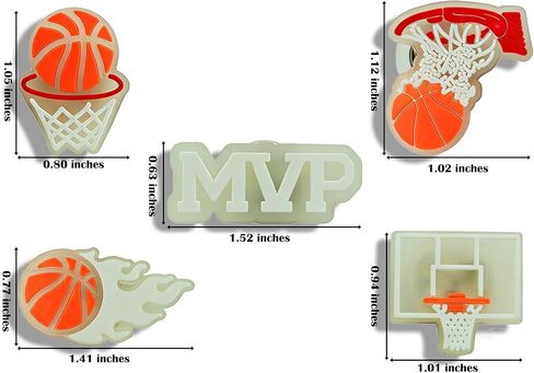 5PCS Basketball Theme Light Up Shoe Charms, Vibration-Activated 3-Color LED Shoe Charms for Clog Shoes, Premium PVC Waterproof Shoe Accessories Gifts for Basketball Fans Kids Teens Adults in Saudi Arabia
