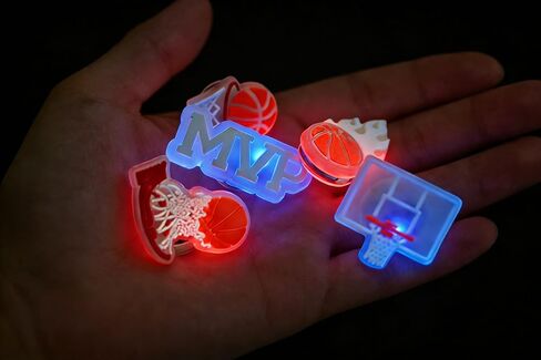 5PCS Basketball Theme Light Up Shoe Charms, Vibration-Activated 3-Color LED Shoe Charms for Clog Shoes, Premium PVC Waterproof Shoe Accessories Gifts for Basketball Fans Kids Teens Adults in Saudi Arabia