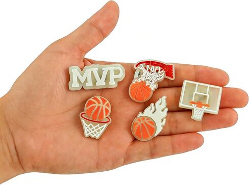 5PCS Basketball Theme Light Up Shoe Charms, Vibration-Activated 3-Color LED Shoe Charms for Clog Shoes, Premium PVC Waterproof Shoe Accessories Gifts for Basketball Fans Kids Teens Adults in Saudi Arabia