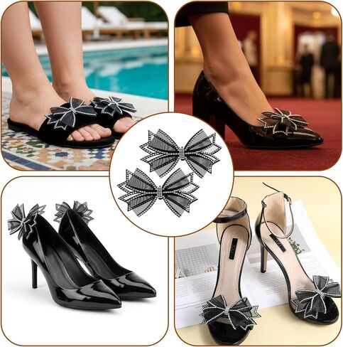 2 Pcs Shoe Clips, Elegant Rhinestone Bow Shoe Jewelry, Detachable Mesh Rhinestone Bow High Heel Shoes Clips for Women Girls Wedding Party Shoes Buckle Bag Clothing Hair Accessories in Saudi Arabia