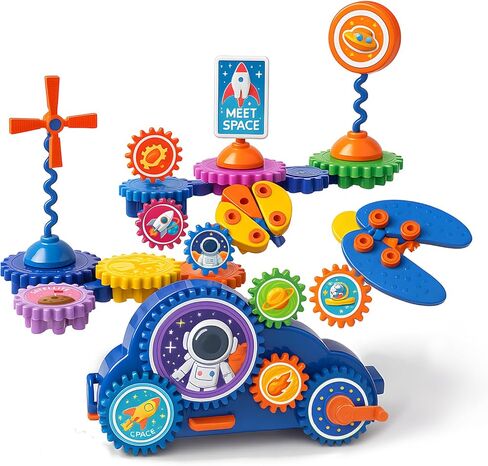 Motorized Spinning Gear Building Toys for Kids, Space Rocket STEM Construction Set, Educational Interlocking Building Blocks Puzzle | Gear Toys for Toddlers Ages 3-8 in Kuwait