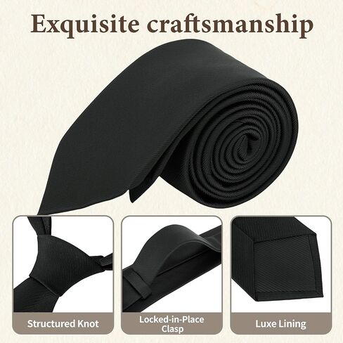 Mens Black Tie, Black Ties for Men, Solid Color Neckties, Mens Neck Ties Formal for Wedding, Business, Graduation& Party,3.15" Wide in Saudi Arabia