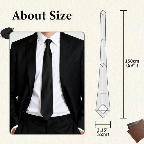 Mens Black Tie, Black Ties for Men, Solid Color Neckties, Mens Neck Ties Formal for Wedding, Business, Graduation& Party,3.15" Wide in Saudi Arabia