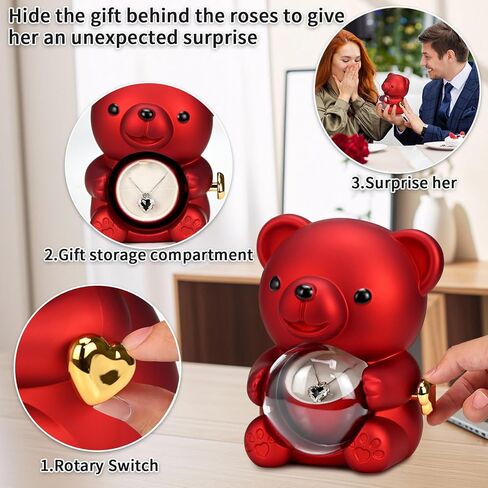 Preserved Red Real Rose with Heart Necklace，Eternal Flowers Rose Bear Gifts for Mom Wife Girlfriend on Mothers Day Birthday Valentines Christmas Anniversary Romantic Gifts for Her in Saudi Arabia
