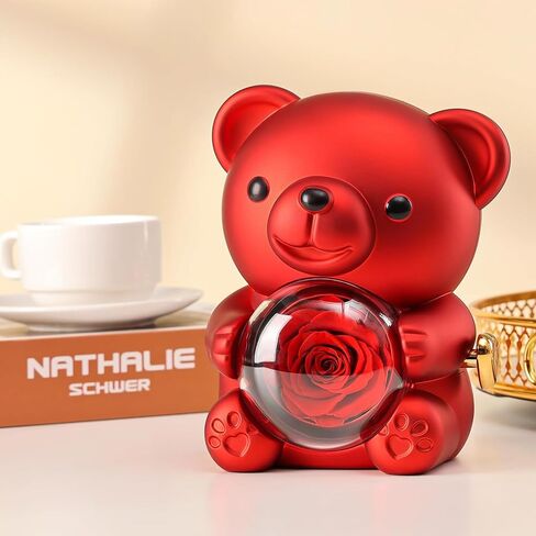 Preserved Red Real Rose with Heart Necklace，Eternal Flowers Rose Bear Gifts for Mom Wife Girlfriend on Mothers Day Birthday Valentines Christmas Anniversary Romantic Gifts for Her in Saudi Arabia