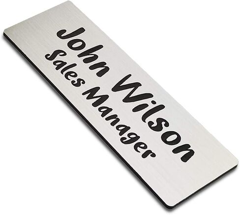 Custom Engraved Name Tag Badges for Business, Personalized Identification with Pin, Magnetic, Adhesive, or Blank Backing, 1"x3", Silver/Black Text in Saudi Arabia