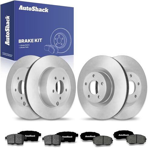 AutoShack Front & Rear Drilled & Slotted Brake Rotors Ceramic Brake Pads Replacement for 2007-2010 Ford Edge 2007-2010 Lincoln MKX 3.5L V6 AWD FWD E-Coated 12-PC Brake Kit ShadowGuard in Saudi Arabia