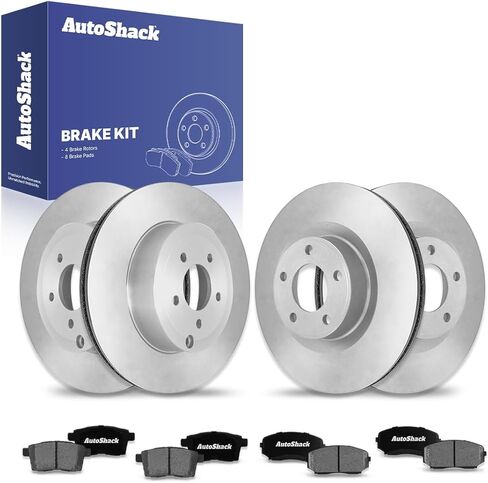 AutoShack Front & Rear Drilled & Slotted Brake Rotors Ceramic Brake Pads Replacement for 2007-2010 Ford Edge 2007-2010 Lincoln MKX 3.5L V6 AWD FWD E-Coated 12-PC Brake Kit ShadowGuard in Saudi Arabia