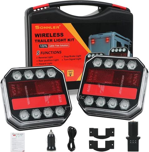 مجموعة مصابيح مقطورة لاسلكية مغناطيسية، قابلة لإعادة الشحن LED مع قاعدة مغناطيسية قوية للغاية 90 رطل، نطاق 100 قدم، مقاومة للماء IP67، 6 أوضاع للإضاءة، للشاحنات والقوارب والمركبات الترفيهية والتخييم in Kuwait