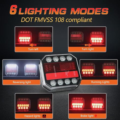 مجموعة مصابيح مقطورة لاسلكية مغناطيسية، قابلة لإعادة الشحن LED مع قاعدة مغناطيسية قوية للغاية 90 رطل، نطاق 100 قدم، مقاومة للماء IP67، 6 أوضاع للإضاءة، للشاحنات والقوارب والمركبات الترفيهية والتخييم in Kuwait