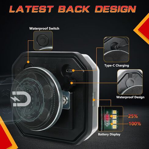 مجموعة مصابيح مقطورة لاسلكية مغناطيسية، قابلة لإعادة الشحن LED مع قاعدة مغناطيسية قوية للغاية 90 رطل، نطاق 100 قدم، مقاومة للماء IP67، 6 أوضاع للإضاءة، للشاحنات والقوارب والمركبات الترفيهية والتخييم in Kuwait