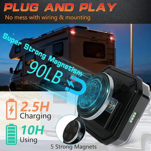 مجموعة مصابيح مقطورة لاسلكية مغناطيسية، قابلة لإعادة الشحن LED مع قاعدة مغناطيسية قوية للغاية 90 رطل، نطاق 100 قدم، مقاومة للماء IP67، 6 أوضاع للإضاءة، للشاحنات والقوارب والمركبات الترفيهية والتخييم in Kuwait