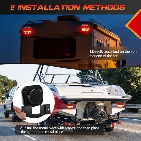 مجموعة مصابيح مقطورة لاسلكية مغناطيسية، قابلة لإعادة الشحن LED مع قاعدة مغناطيسية قوية للغاية 90 رطل، نطاق 100 قدم، مقاومة للماء IP67، 6 أوضاع للإضاءة، للشاحنات والقوارب والمركبات الترفيهية والتخييم in Kuwait