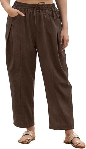 RITERA Plus Size Pants for Curvy Women Summer Palazzo Pants Drawstring Beach Harem Trouser Vacation Pants with Pockets XL-5XL in Saudi Arabia