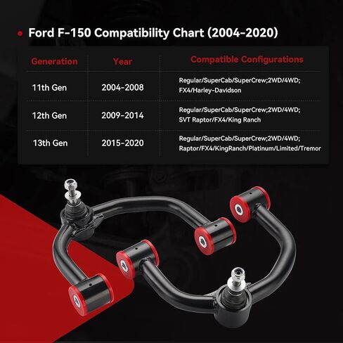 2-4 بوصة أذرع التحكم العلوية لـ 2004-2020 Ford F-150 الجيل الثاني من مجموعة رفع المحاذاة، أذرع بديلة سوداء أنبوبية متوافقة مع أذرع تعليق المصنع/المخزون in Kuwait