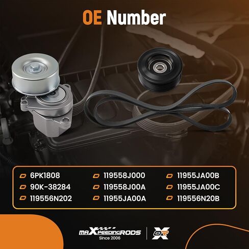 طقم شداد حزام سيربنتين من maxpeedingrods لسيارة Nissan Rogue GAS 2008-2013 Rogue Select GAS 2014-2015 L4 2.5L مجموعة بكرة وشد الحزام مجموعة حزام سيربنتين 90k-38284 in Saudi Arabia