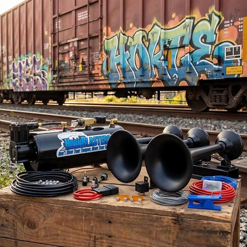 HornBlasters Flatlaw 3-Liter Train Horn Kit, All-In-One Air System - Easy Install - Big Sound in Kuwait