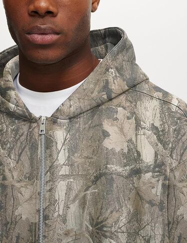 Mens Camo Zip Up Hoodie Fleece Hunting Jacket Maple Leaf Print Oversized Long Sleeve Hooded Sweatshirt in Saudi Arabia