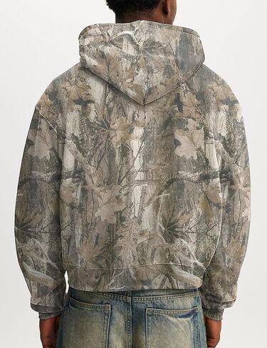 Mens Camo Zip Up Hoodie Fleece Hunting Jacket Maple Leaf Print Oversized Long Sleeve Hooded Sweatshirt in Saudi Arabia