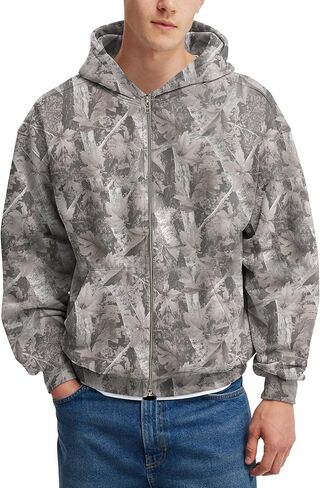 Mens Camo Zip Up Hoodie Fleece Hunting Jacket Maple Leaf Print Oversized Long Sleeve Hooded Sweatshirt in Saudi Arabia