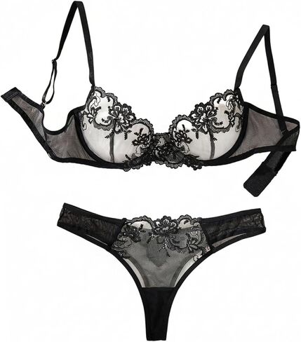SOLY HUX Women's Embroidery Mesh Sheer Lingerie Set Underwire Bra and Panties Sets in Saudi Arabia