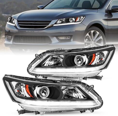 مجموعة المصابيح الأمامية JSBOYAT مع LED DRL لـ 2013 2014 2015 Honda Accord Sedan 4-Door Projector Headlamp استبدال زوج الراكب الأيمن والسائق الأيسر غطاء Chorme مع عاكس كهرماني in Saudi Arabia