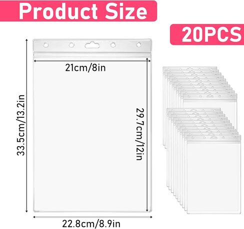 20 Pcs Heavy Duty Sheet Protectors 8.5 x 12 Inch Job Ticket Holder Waterproof Resealable Zip Page Wall Sign Holder Clear Dry Erase Document Sleeve Magazine Protector Vertical (13.2 x 8.9 Inch) in Saudi Arabia