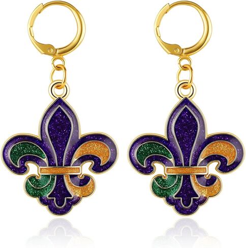 Mardi Gras Earrings,Carnival Leaf Shape Earrings For Women,Dainty Colorful Layered Earrings Purple Prom Dresses Outfits For Fat Tuesday Celebration Carnival Teardrop Jewelry Holiday Gifts in Kuwait
