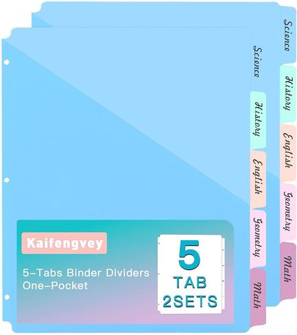 5 Tabs Dividers for 3 Ring Binder, 5 Pcs Binder Dividers with Pocket for US Letter Size, Plastic Binder Dividers with Tabs for School Office and Home Organization (5TAB-1SET) in Saudi Arabia