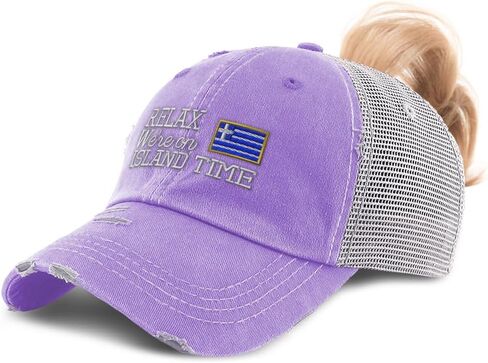 Speedy Pros Ponytail Cap Women's Baseball Cap Embroidered Relax Island Time Greece Greek Mediterranean Cotton in Saudi Arabia