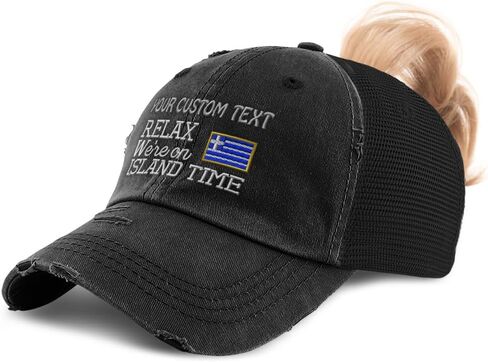 Speedy Pros Ponytail Cap Women's Baseball Cap Embroidered Relax Island Time Greece Greek Mediterranean Cotton in Saudi Arabia