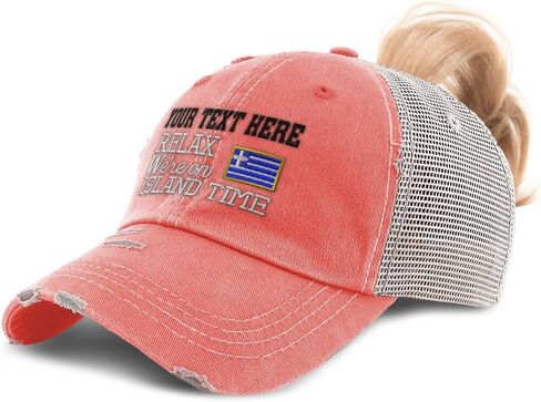 Speedy Pros Ponytail Cap Women's Baseball Cap Embroidered Relax Island Time Greece Greek Mediterranean Cotton in Saudi Arabia