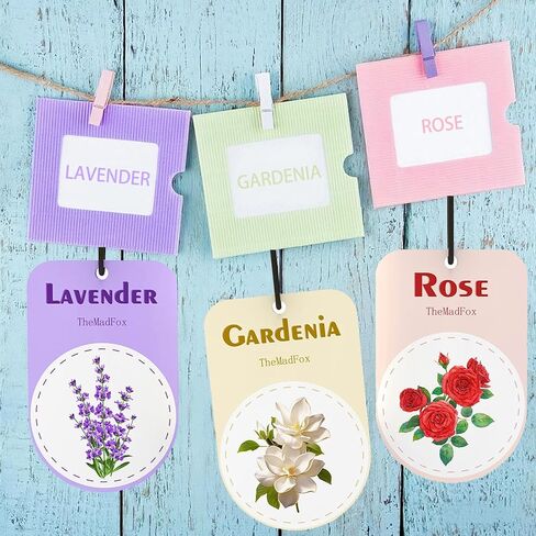 12 قطعة من معطرات هواء السيارة المعلقة، روائح معطرة تدوم طويلاً، لافندر روز جاردينيا، ديكور معلق على شكل نبات، ملحقات تزيين للمنزل أو السيارة in Kuwait