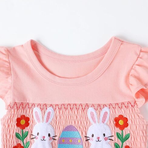 HILEELANG Girls Easter Dress Short Sleeve Cotton Casual Dress, Suitable for Toddlers, Cute and Soft Spring/Summer Dress 2-7Y in Kuwait