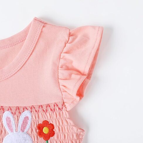 HILEELANG Girls Easter Dress Short Sleeve Cotton Casual Dress, Suitable for Toddlers, Cute and Soft Spring/Summer Dress 2-7Y in Kuwait