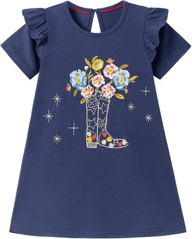 HILEELANG Girls Easter Dress Short Sleeve Cotton Casual Dress, Suitable for Toddlers, Cute and Soft Spring/Summer Dress 2-7Y in Kuwait