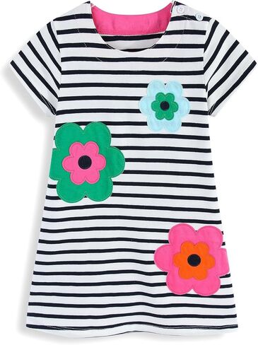 HILEELANG Girls Easter Dress Short Sleeve Cotton Casual Dress, Suitable for Toddlers, Cute and Soft Spring/Summer Dress 2-7Y in Kuwait