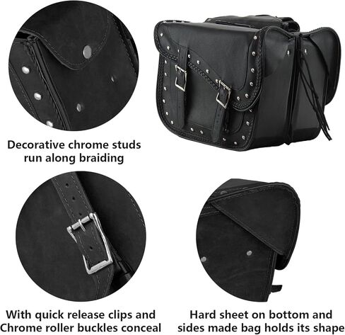 GARGOYLE BELLS Motorcycle Saddle Bags Synthetic Leather Luggage Bag Waterproof Throw Over Saddlebags For Motorcycle Softails Sportsters Choppers Dyna V-star Shadow (With Studs, Black, 13"x13“x10") in Saudi Arabia