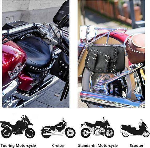 GARGOYLE BELLS Motorcycle Saddle Bags Synthetic Leather Luggage Bag Waterproof Throw Over Saddlebags For Motorcycle Softails Sportsters Choppers Dyna V-star Shadow (With Studs, Black, 13"x13“x10") in Saudi Arabia