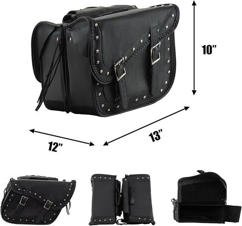 GARGOYLE BELLS Motorcycle Saddle Bags Synthetic Leather Luggage Bag Waterproof Throw Over Saddlebags For Motorcycle Softails Sportsters Choppers Dyna V-star Shadow (With Studs, Black, 13"x13“x10") in Saudi Arabia