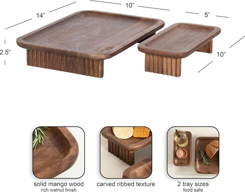 Kate and Laurel Risecroft Modern Two-Piece Ribbed Elevated Tray Set, 2 Piece Set, Walnut Brown, Mid-Century Food-Safe Serving Trays for Use as Charcuterie Board Set or Sponge Holders in Saudi Arabia